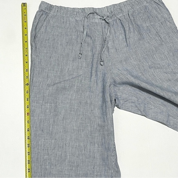 J.Jill Woman 100% LINEN Blue White Stripe Pants Size L - Picture 11 of 16
